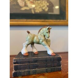 Vintage Ceramic Horse Figurine Green‎ Glaze Foal Statue
